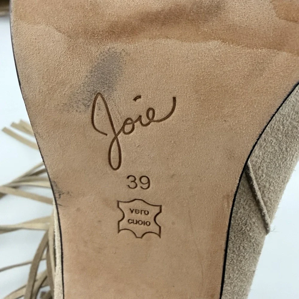 Joie Women's Beige Suede Fringe Ankle‎ Boots EU 39 High Heel Boho